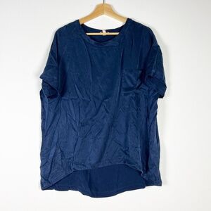 Lunya Washable Silk Short Sleeve Lounge Pajama Crew Neck Tee Shirt Blue XS/S